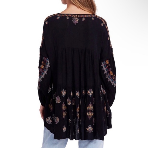 Free People Ariana black boho embroidered tunic top or minidress Sz Small - Picture 2 of 10